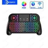 2.4G Wireless Keyboard with Touchpad RGB Backlit Keyboard Rechargeable Mini Keyboard Bluetooth 5.0 Keyboard for Android TV Box